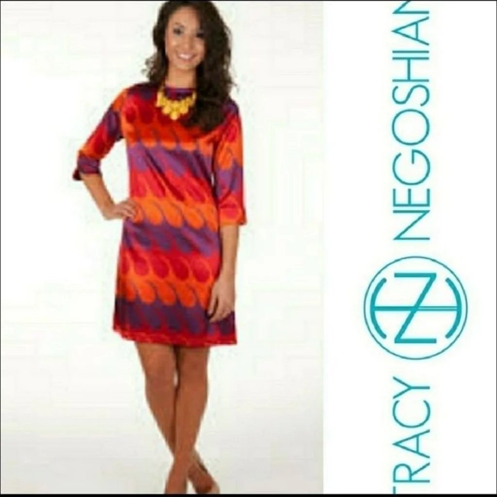 Nwot Tracy Negoshian Sophia Dress Orange Purple Red Sea Size M #326